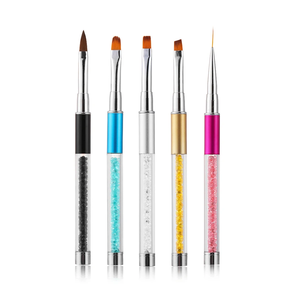 

1PC Rhinestone Diamond Metal Acrylic Handle Nail Art Brushes Pen Carving Powder Gel Liquid Salon Liner Manicure Tools With Cap