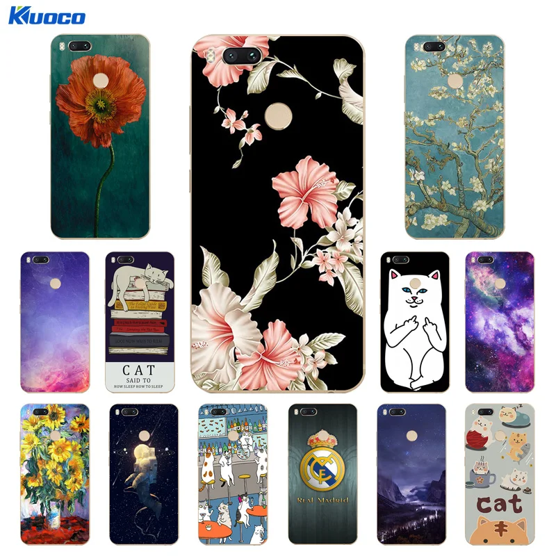5.5&quot for Xiaomi Mi A1 / 5X Phone Cases TPU Cat Landscape Printing For Mi5X Back Black Matte Silicone Coque |