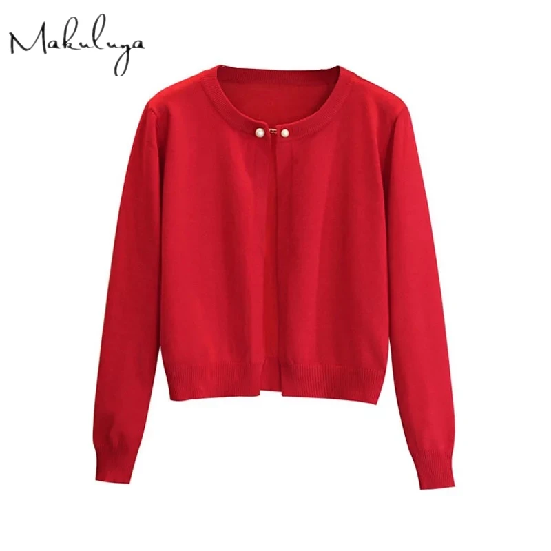 

Makuluya High Quality Women Solid Color Cardigan Sweater Outerwear One Button Lady Autumn Spring Cashmere Female Coat QW