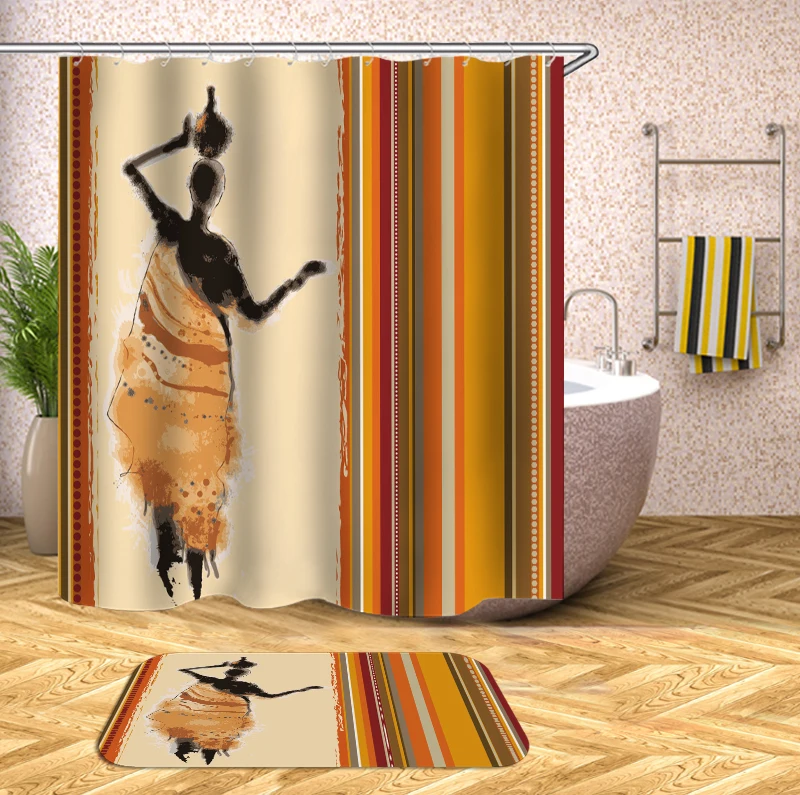 

african shower curtain bath curtain Waterproof Bathroom African Woman Shower Curtain Fabric Bathroom Curtains