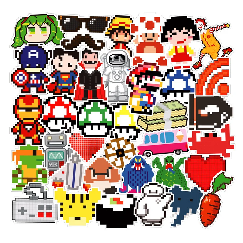 

50 Pcs Mosaic Classic Role Pixel Series Stickers For Notebook Skateboard Bicycle Motorcycle DIY Waterproof Toy Decal Sticker F5