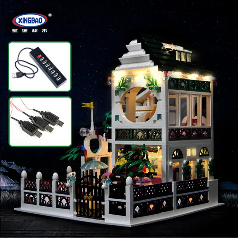 

XingBao 01202 XingBao with light USB the Romantic heart of the Two floors xb01202 lepin Building Blocks Toy for child Model Gift