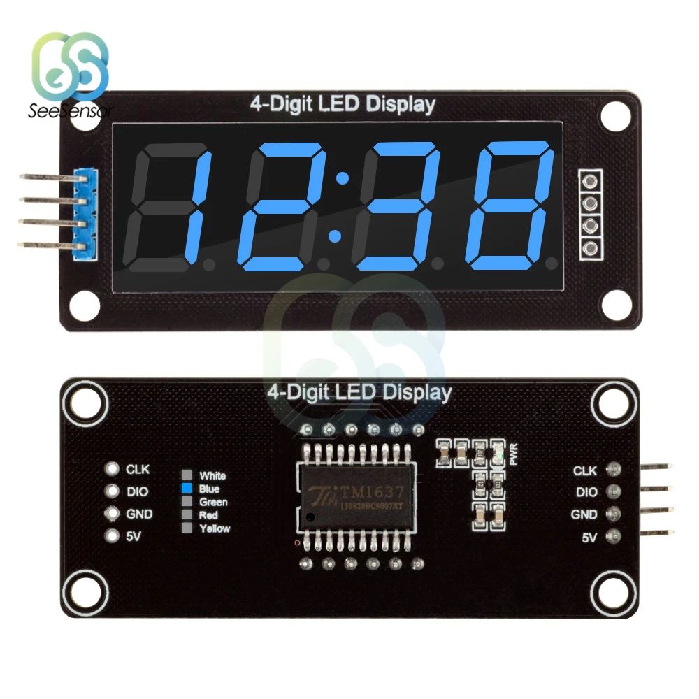 

TM1637 0.56 Inch Digital Clock LED Display Tube 4 Digit Decimal 7 Segments LED Clock Double Dots Module Blue Display 0.56"