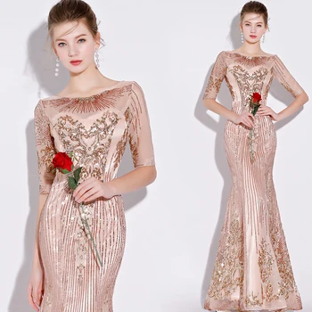 

Mermaid Style Bride Evening Dress New Fashion Elegant Host Banquet Sexy Party Performance Maxi Sequin Dress Long Prom Dresses