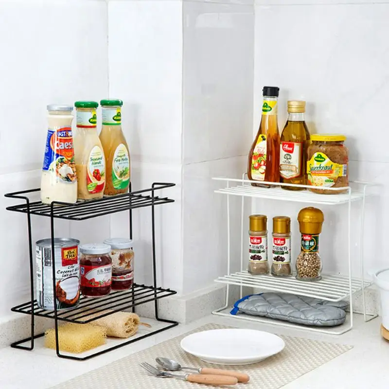

Quality Double-layer Iron Rack Multi-function Kitchen Bathroom Storage Holders Creative Home Desktop Metal Condiment Shelves
