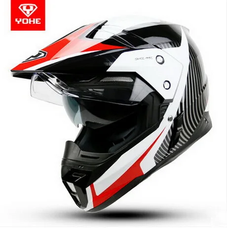 Новинка YOHE двойные линзы для беговых мотоциклетных шлемов зимние внедорожные мотоциклетные шлемы из АБС-пластика YH-628A L XL XXL - Цвет: white red