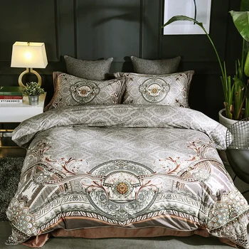 

Luxury European Style Green Purple Blue Printing Flannel Bedding set Fleece fabric Duvet cover Bed Sheet Bed Linen Pillowcases