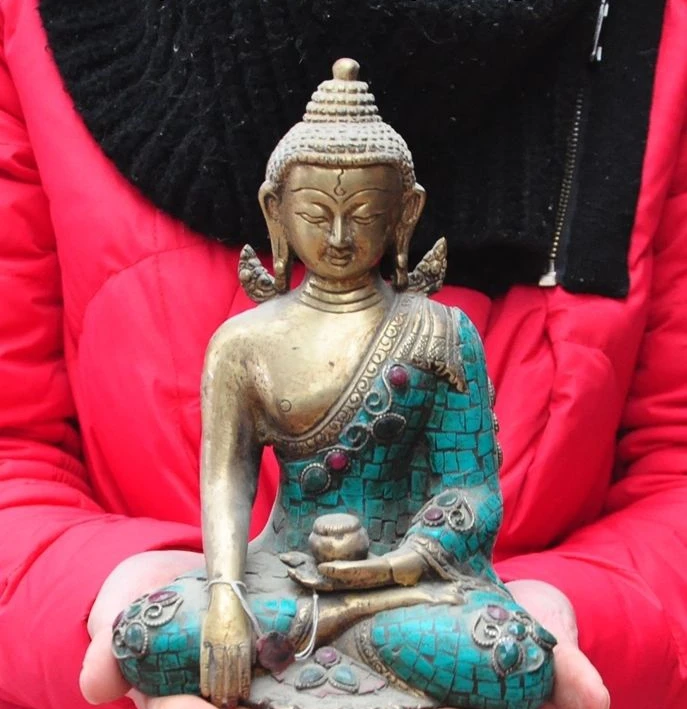 

Old tibet buddhism bronze Inlay Turquoise gem sakyamuni Shakyamuni buddha statue