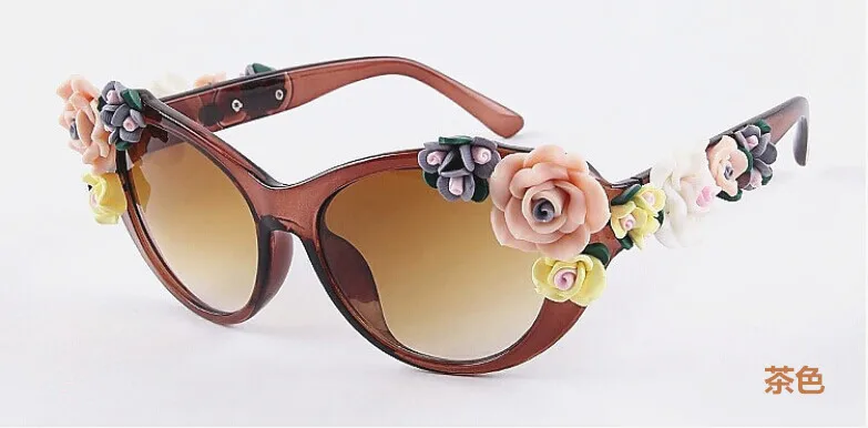 Цветочные солнцезащитные очки для женщин Кошачий Глаз Модные солнцезащитные очки UV400 женские летние пляжные очки с розами Oculos - Цвет линз: C5 cha