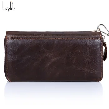 

LAZYLIFE Genuine Leather Men Wallets with Phone Bag Vintage Cowhide Leather Clutch Wallet Male Purse Large Capacity Men's Wallet