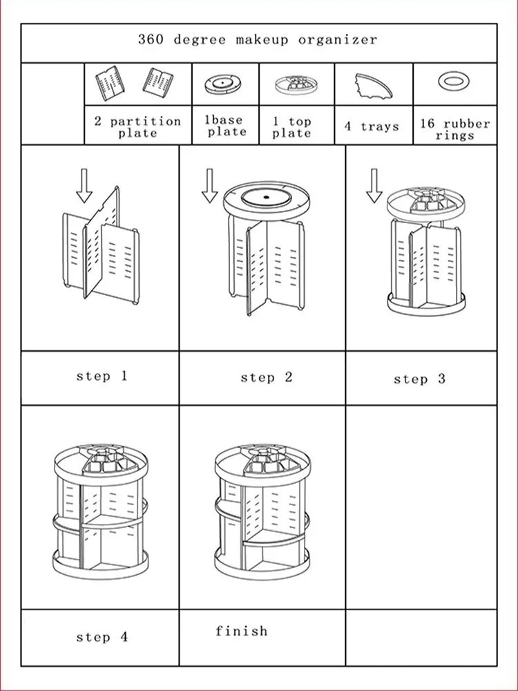 Rangement Maquillage organizateur 360 градусов вращающийся органайзер для макияжа акриловый держатель для хранения косметики большой емкости