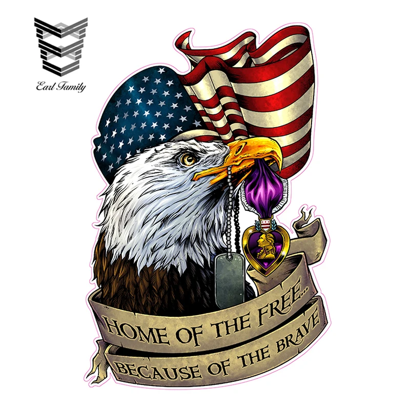 

EARLFAMILY 13cm X 9cm Purple Heart Eagle and Flag Home of The Free Vinyl Sticker Car Decal Waterproof Car Stickers Car Styling