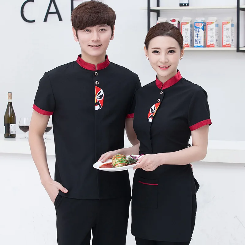 Hotel Workwear Waiter Fast Food Shop Restaurant Short Sleeve Tea House Uniform Hot Pot Shops Catering Waitress Overalls H2205 |