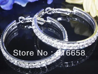 

hot sell new - Free shipping@@Exquisite Silver Plated crystal Round Hoop Loop Earring