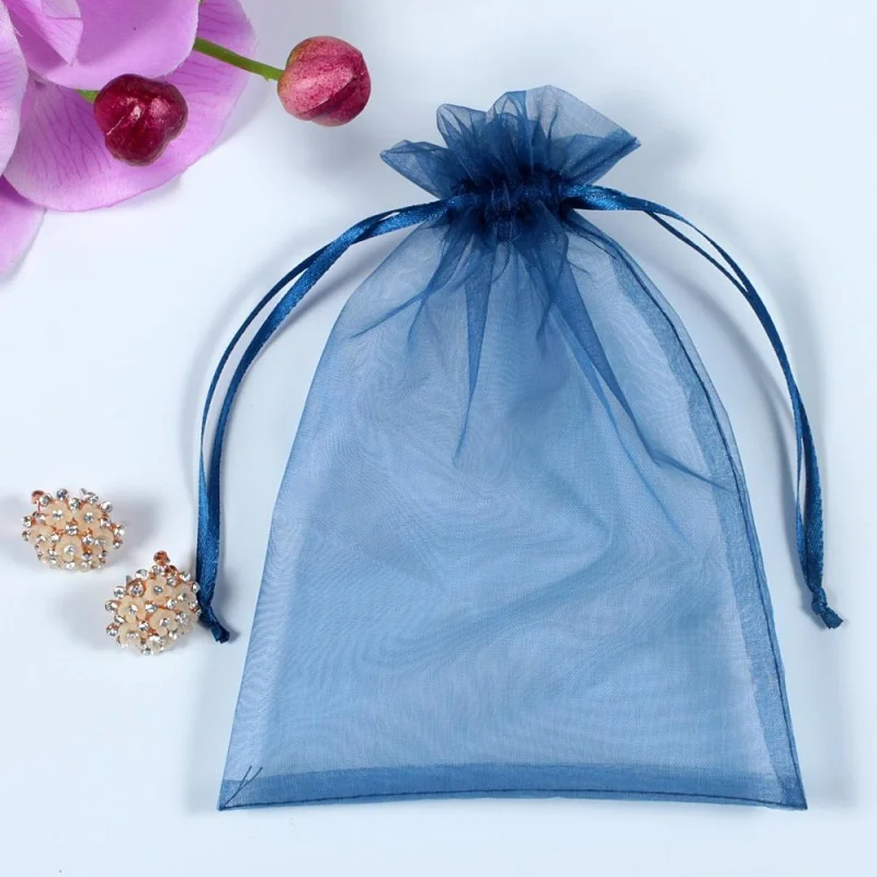 10 шт. 7x9 см Прозрачные сумки из органзы для свадьбы, дня рождения, вечеринки, конфетная коробка, шоколадные сумки, подарочные сумки, сумки для хранения ювелирных изделий, сумки на шнурке - Цвет: Тёмно-синий