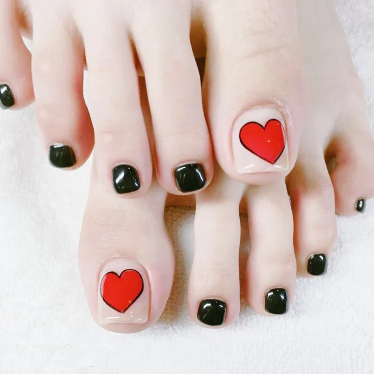 24 шт, искусственные ногти для пальцев ног, блестящие серебристые, черные, накладные ногти для ногтей, французские накладные ногти, модные женские кончики для ногтей - Цвет: T036