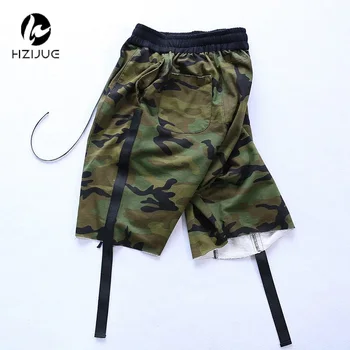 

HZIJUE 2017 Camouflage Ribbon Drop Out Men Shorts Hip Hop Brand Clothing Justin Bieber Streetwear Military Jogger Short