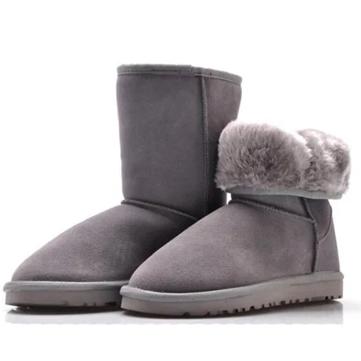 Австралийские зимние ботинки размера плюс, зимние мужские ботинки на меху, ботильоны на плоской подошве, черные замшевые ботинки до середины икры, Повседневная Уличная обувь без шнуровки - Цвет: Серый