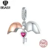 BISAER – pendentif romantique en argent Sterling 925, clé d'amour en forme de cœur, breloques adaptées à la fabrication de bijoux à faire soi-même, ECC844 ► Photo 3/6