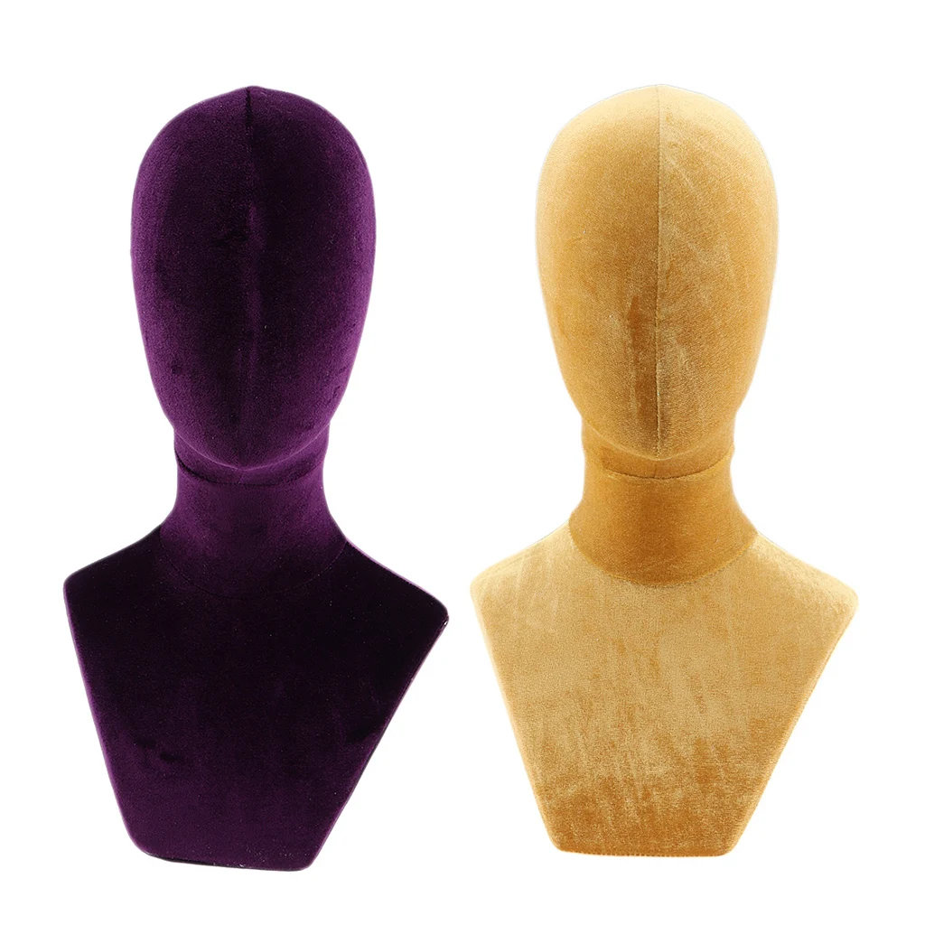 Velvet Foam Head Model, Hair Wig Hairpiece Making Display Stand, Mannequin Manikin Head with Shoulder Bust