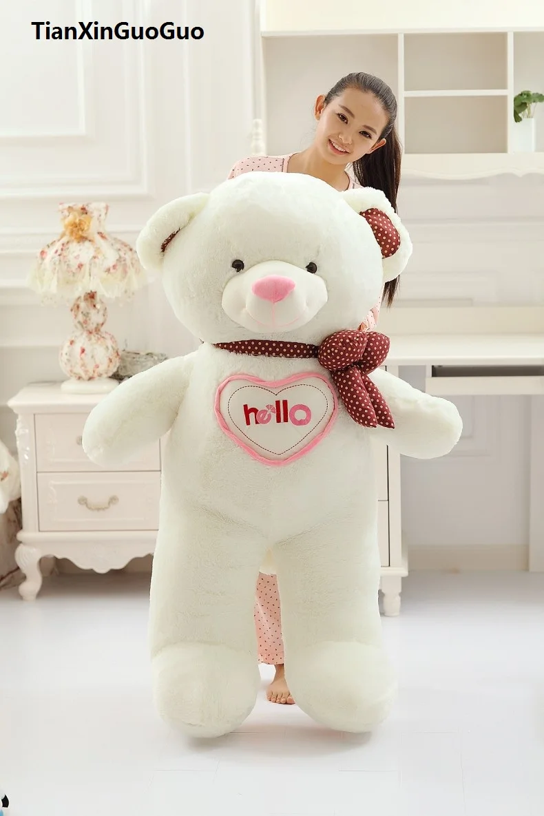 large 130cm white "hello" teddy bear plush toy soft doll hugging pillow birthday gift w2994