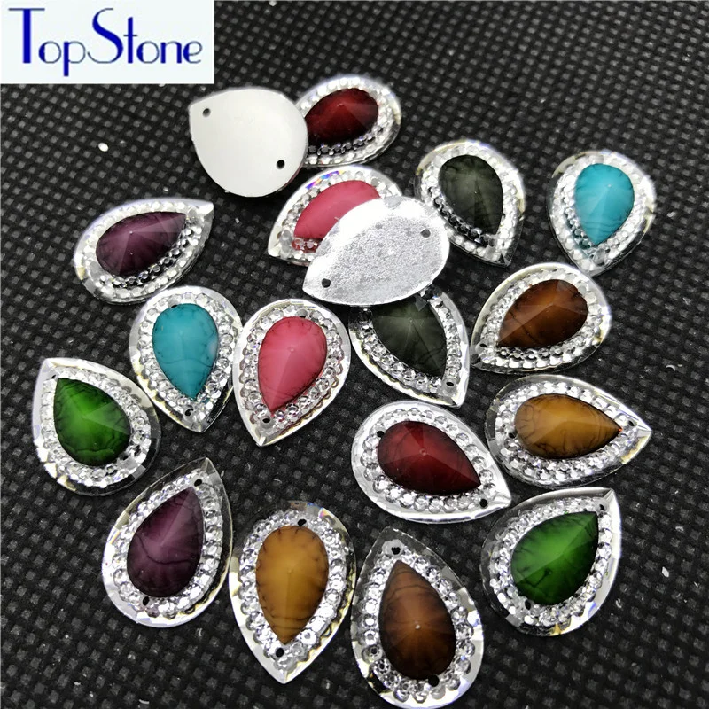 

TopStone 13x18mm Teardrop Marbled Stones Sew On Resin Rhinestones Acrylic Droplet Cabochons Sew-on Stone