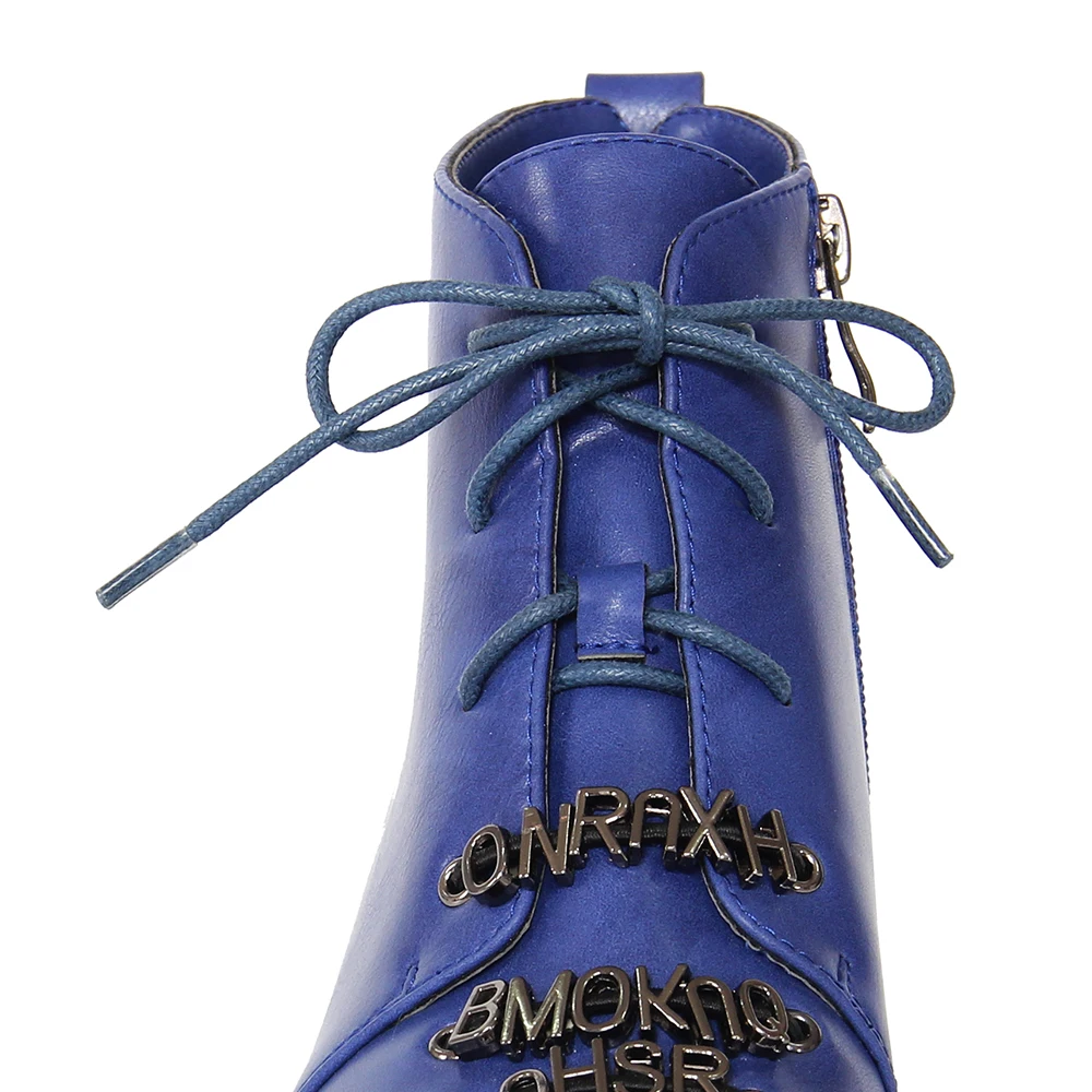 XAXBXC/; зимние полусапоги в британском ретро-стиле синего цвета из искусственной кожи с металлическими буквами; теплые женские ботинки; повседневная женская обувь ручной работы