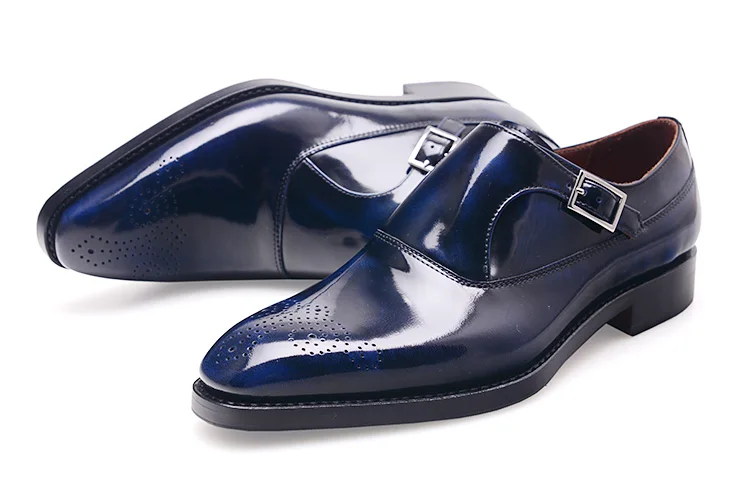 Tiendas de lujo de encargo para hombre cosido goodyear zapatos de charol  azul oscuro zapatos de cuero para los hombres mano italiana para hombre  solo monje correa zapatos|shoes for|shoes for menshoes shoes -