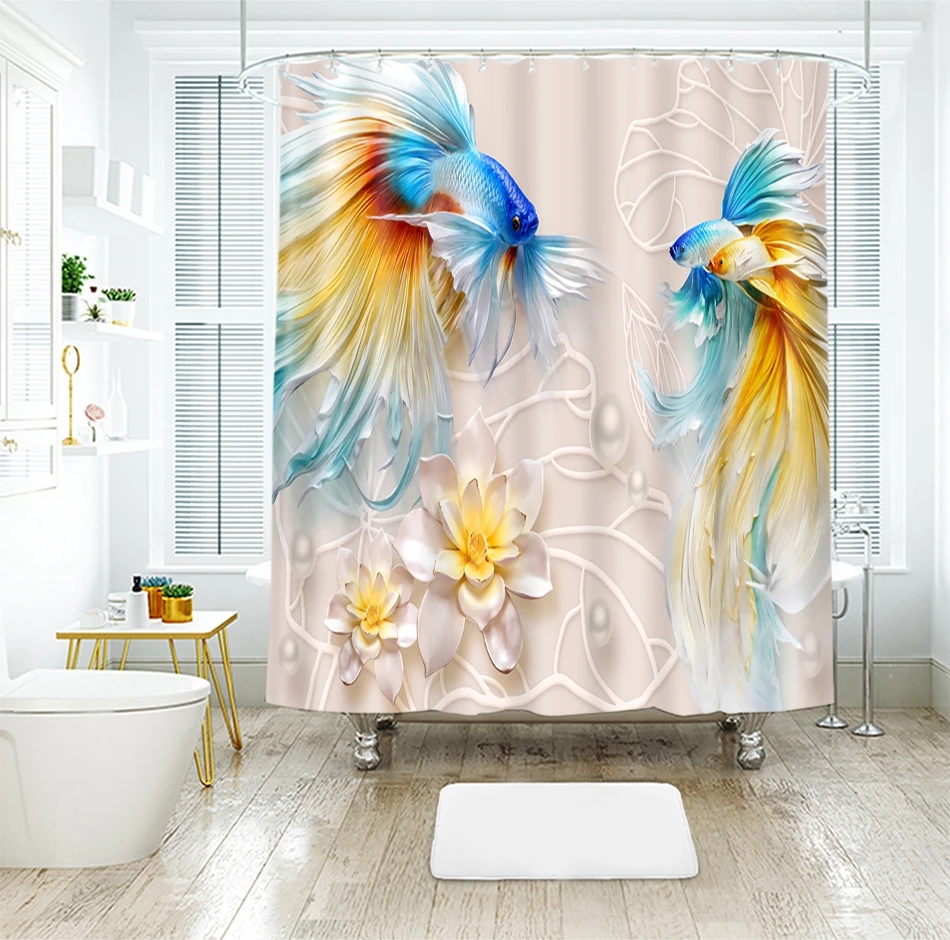 3d золотая рыбка Цветок Рельеф узор занавеска для душа s пейзаж ванная занавеска утолщенная водостойкая утолщенная занавеска для ванной