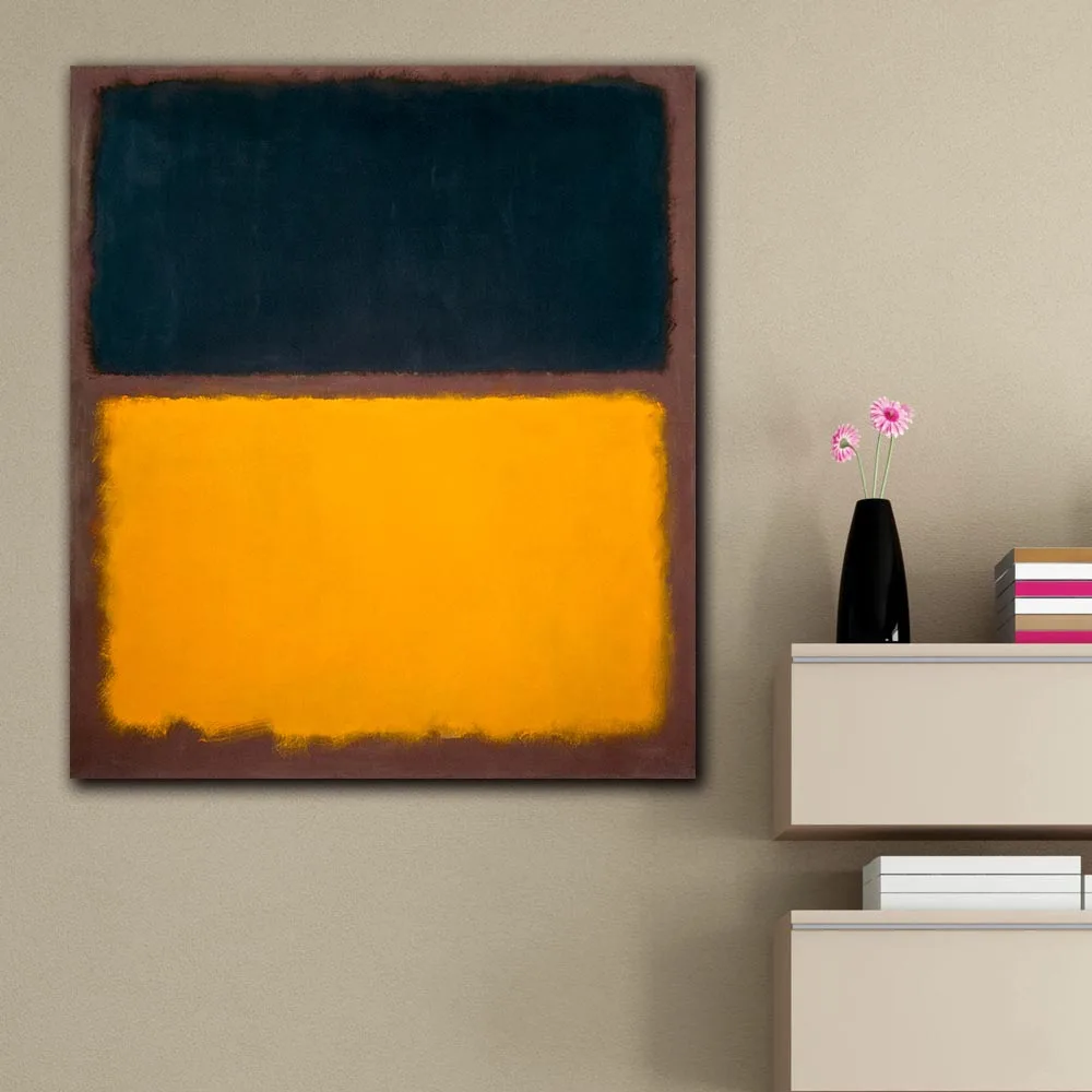 Настенные картины для гостиной Mark Rothko No.18 черно оранжевые на бордовой холсте с