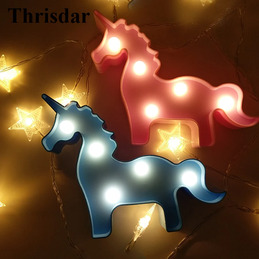 Thrisdar 3D Unicorn LED Night light Cute Animal Unicorn Table lamp Creative Gift Toys For Kids Baby Bedroom Party Holiday Light
