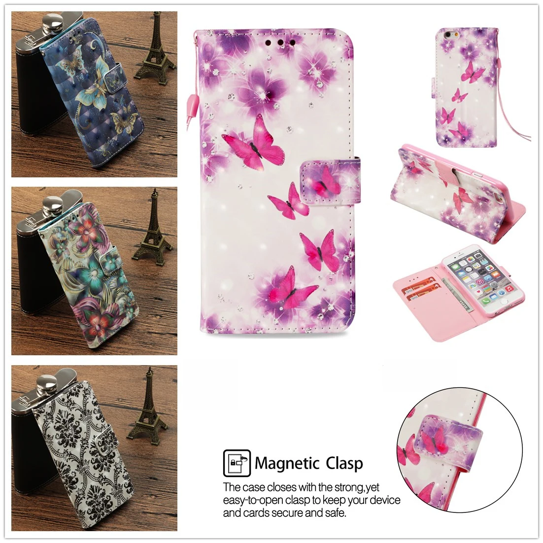 

Luxury Pattern Leather Mobile Phone Shell for Iphone 6 6s Magnetic Wallet Iphone 6 6s Plus I6plus I6splus Flip Cover Stander Cas