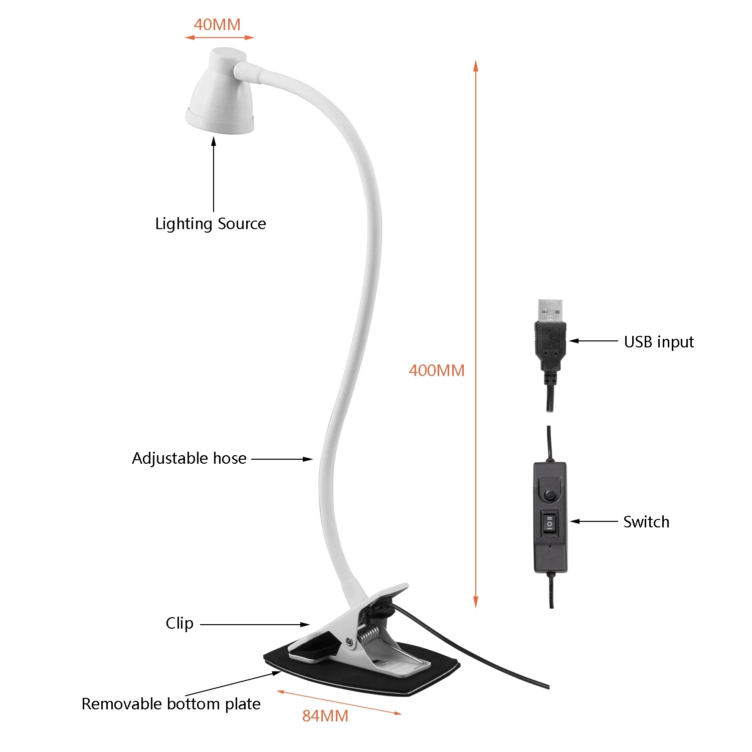 Светодиодная настольная лампа с зажимом USB, Гибкая настольная лампа, прикроватная лампа, светильник для книг, для спальни, гостиной, украшения дома