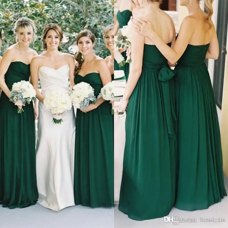2017 novo verde esmeralda chiffon sweetheart a linha de vestidos de