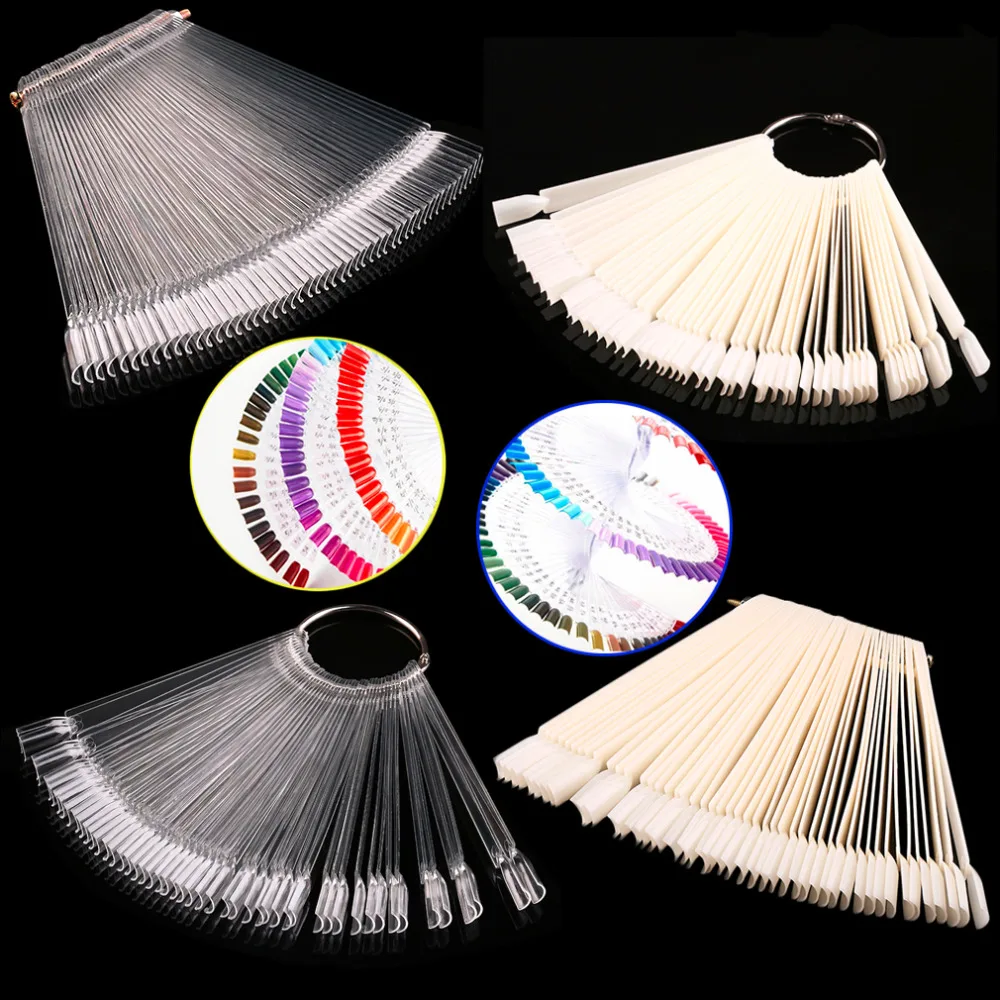 

50pcs/set False Nail Tips Fan shaped Fake Nail Art Tips Polish UV Gel Sticker Decal Display Stick Gel Salon Tool Clear