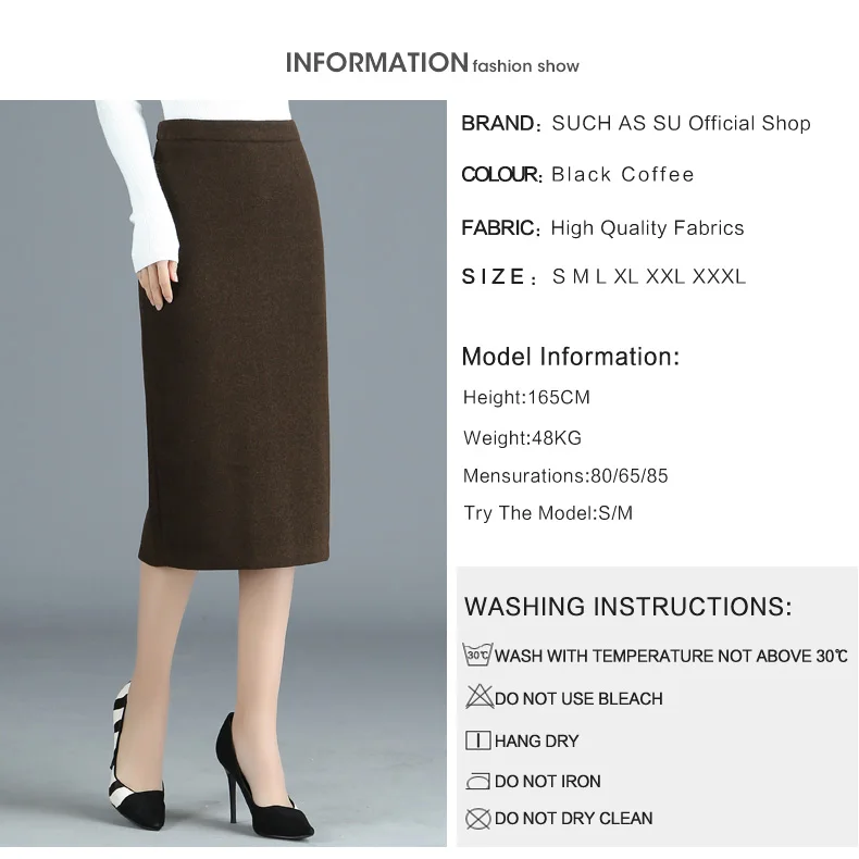 Такие как SU новые шерстяные юбки женские Осень Зима черная кофейная средней длины юбка с запахом S-3XL Офисная Женская юбка карандаш с высокой талией