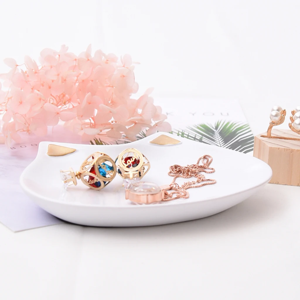 Cute Cat Ear Shape Dish Tray Plate Earrings Necklace Bracelet Jewelry Display Organizer Room Decorations