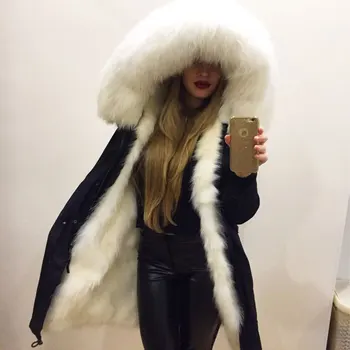 

Hot Sale Women Winter Fashion Loose Big Real Raccoon Collar & Thick Lining Good Quality Coat Parkas Ladies Black Jackets Brand