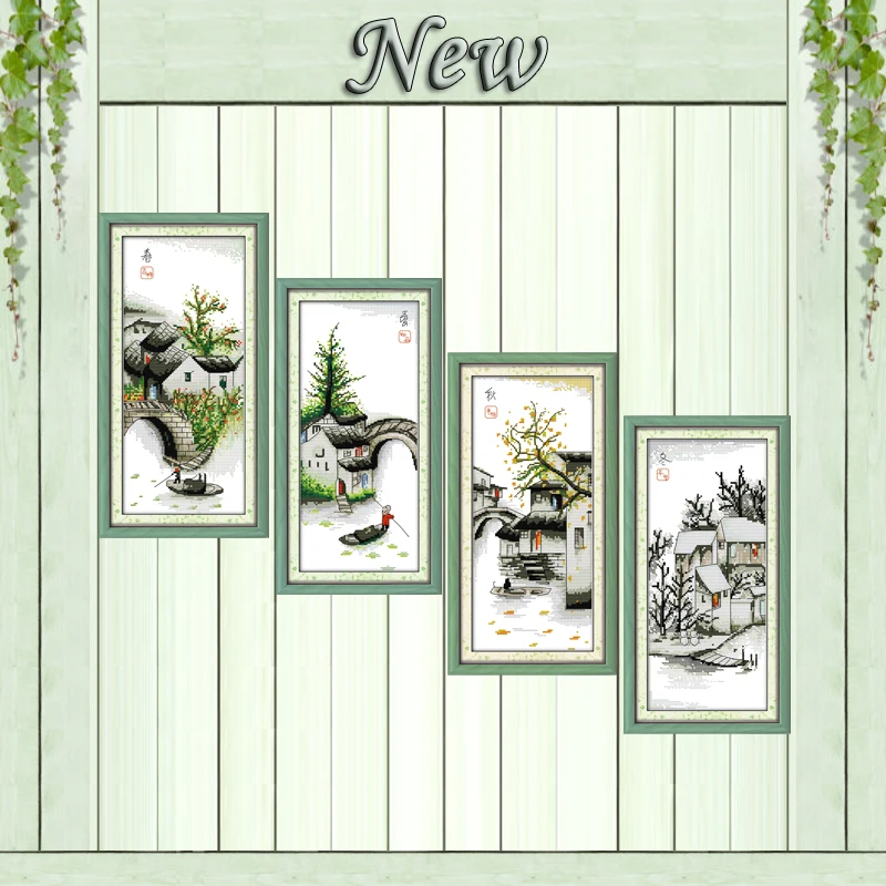 

Four seasons in water village summer painting counted print on canvas DMC 11CT 14CT Cross Stitch kits embroidery needlework Sets