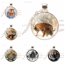 Модные аксессуары, ожерелье с головой тигра, стеклянный кабошон, подвеска с серебряным покрытием, цепочка на свитер, ожерелье, подарок для друзей