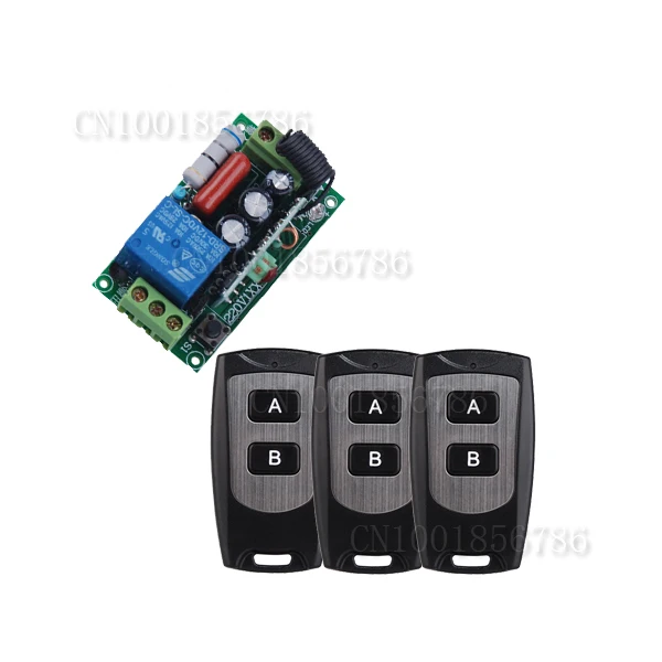 

AC220V 1CH 10A Remote Control Switch Relay Output Radio Receiver Module and 3PCS Waterproof Transmitter