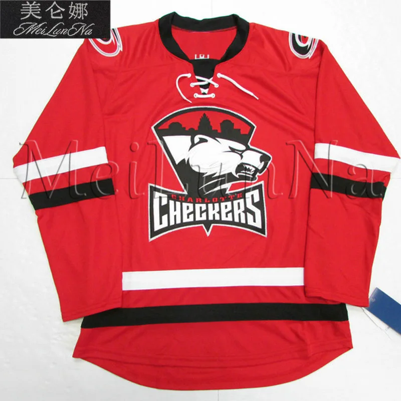 

MeiLunNa Custom AHL Charlotte Checkers Hockey Jerseys Derek Ryan 5 Trevor Carrick 24 Patrick Brown Sewn On Any Name NO. Size