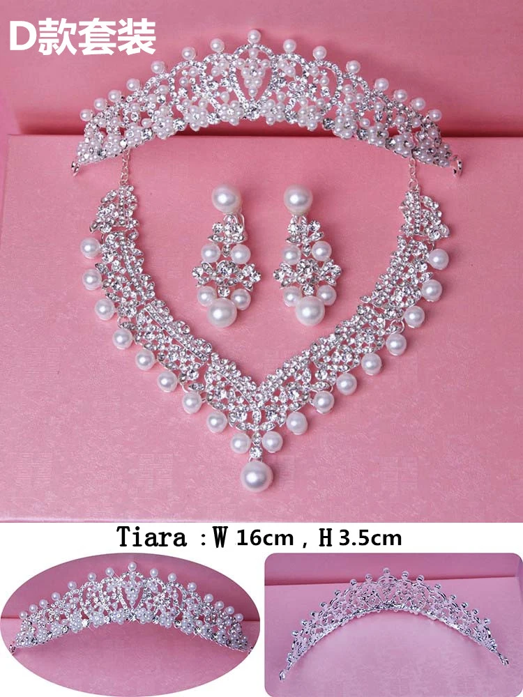  Bead Glamorous Multi Rhinestones Inserted Wedding Necklace, Tiara Headband and Earrings Jewelry Set Size (10)
