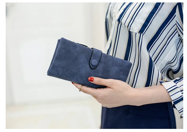 MJ Women Leather Wallets Matte PU Leather Long Wallet Lady's Brand Design Bi-Fold Clutch Purse Coin Pocket Multiple Card Holder (22)