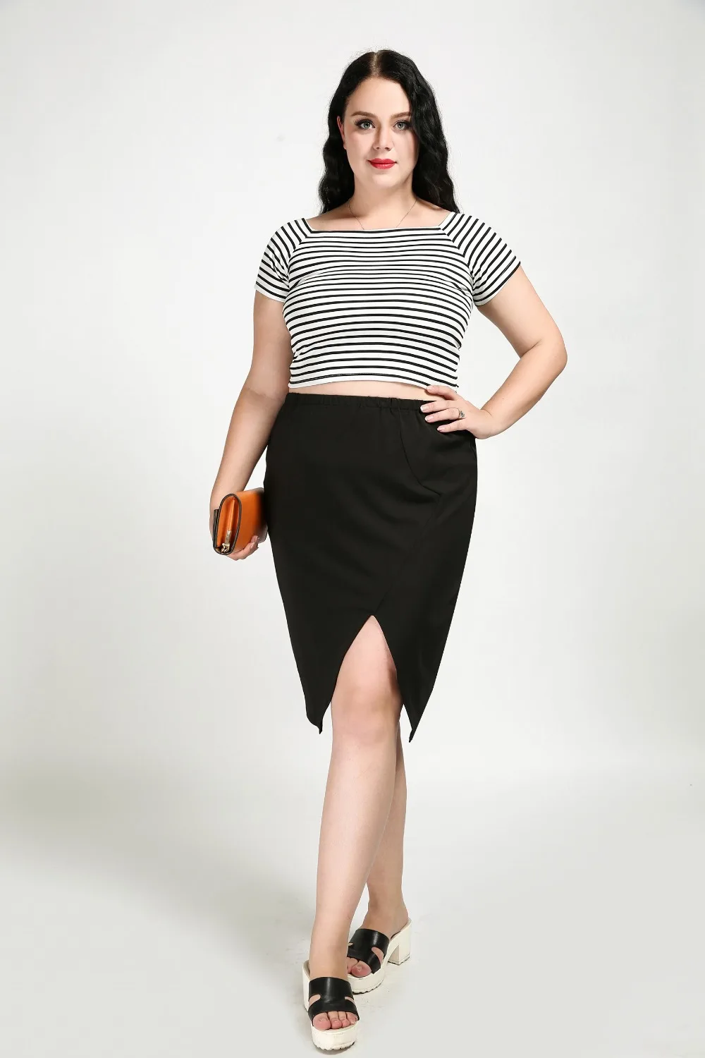 Women's Sexy Plus Size Asymmetrical Skirt Knee Length Solid Black ...