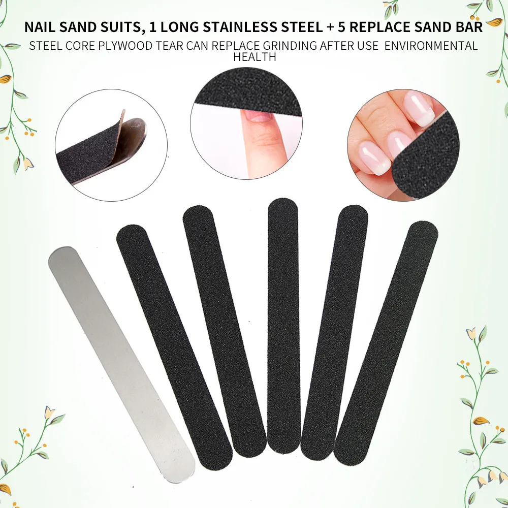 6pcs Replaceable Nail Sands bar Stainless Steel Sanding Strip Nail