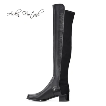 

Fashion women's shoes 2019 spring autumn square toes comfortable over the knee high boots genuine leather slip on Stretch boots