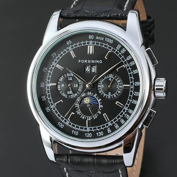 Men Automatic Mechanical Men Watch Leather Strap Calendar Display Multifunction Sub dial Case Luxury Golden reloj hombre+Box winner men skeleton automatic mechanical watch leather strap sub dials supersize case date calendar box
