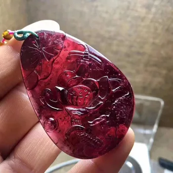 

Fine Jewelry 100% Natural Red Tourmaline 26.6g Carved Tourmaline Female Women's Gemstones Pendant Necklaces