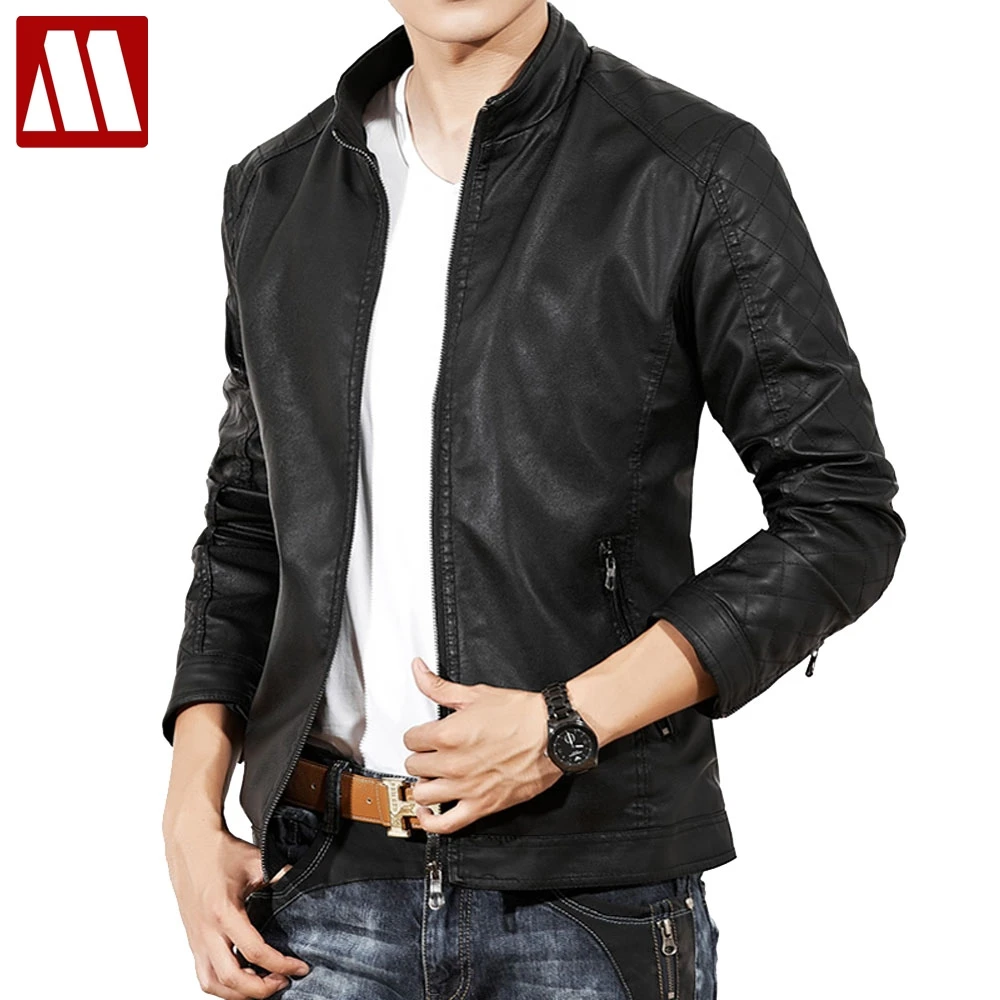 Causal PU Leather Jackets Man Long Sleeve Winter Thick Pocket Bomber ...